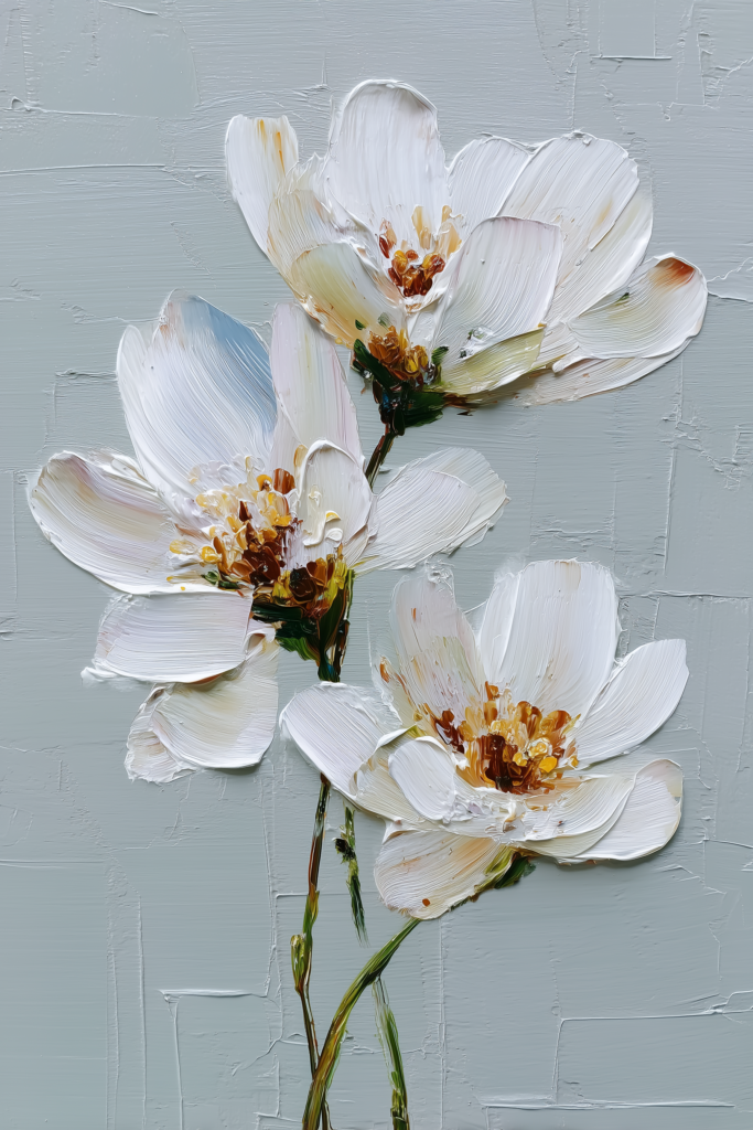 viodes._White_flower_oil_painting_palette_knife_on_a_grey_backg_2505099b-55bb-4afa-a83a-d897ab04058f